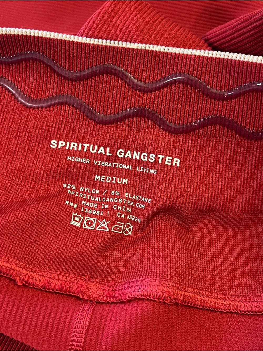 Spiritual Gangster ribbed Brick Red Leggings Tan Trim Size Medium Self Love - Picture 7 of 10